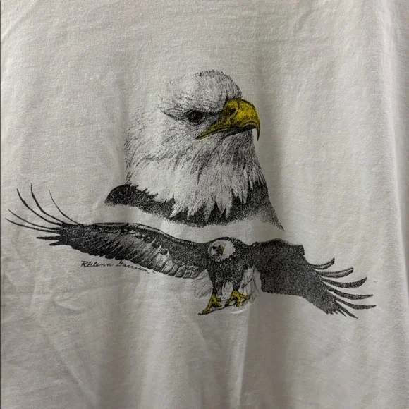 Vintage American Bald Eagle White T-shirt Men’s Size Large Beefy Hanes - Picture 4 of 8